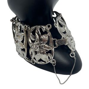 Vintage Jewelart Sterling Silver Bracelet Repousse Art Nouveau Flower